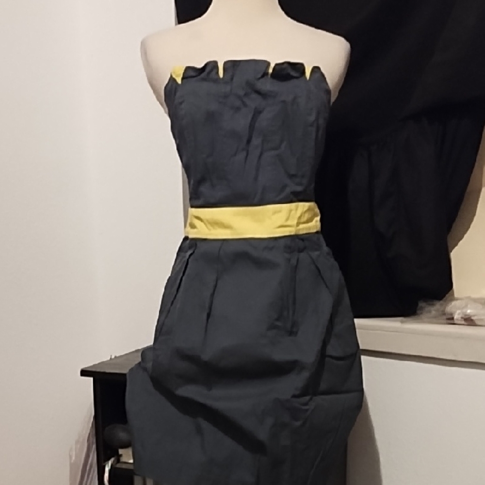 Go International Grey and Yellow Strapless Dress